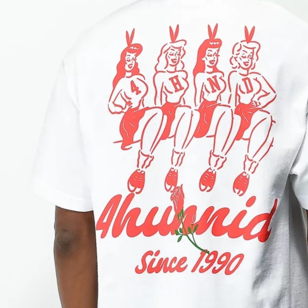 4Hunnid's Rose white t-shirt. Mens size Small